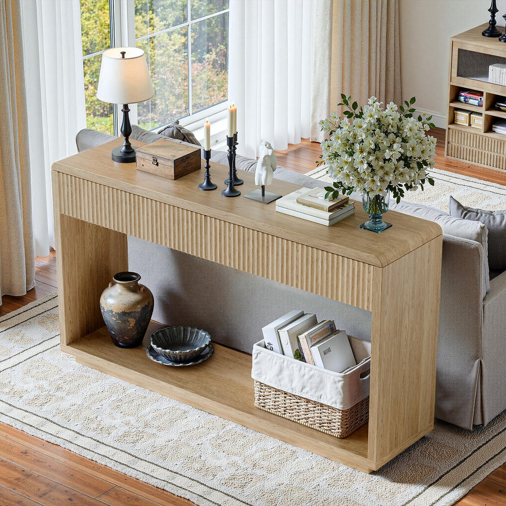 59'' Oak Console Table with Drawers W909004