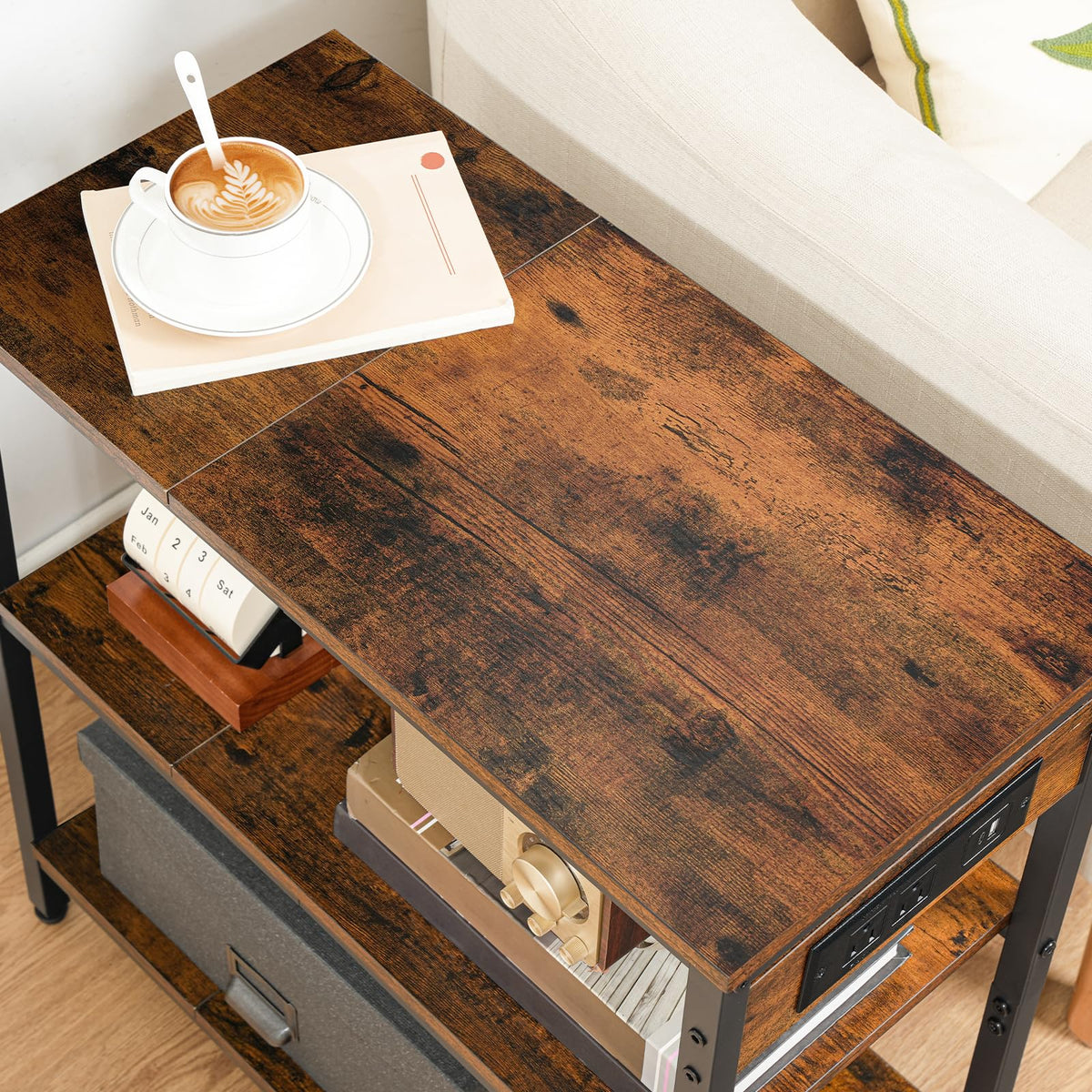 Charging Station End Table with 3 Tier Storage Shelf M962677