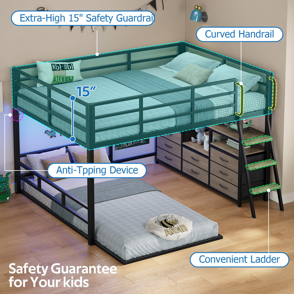 Full Over Twin Bunk Bed with 8 Drawers Grey B502