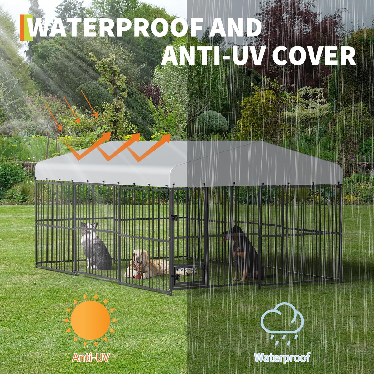 Large Outdoor Dog Kennel with Waterproof Canopy S8925