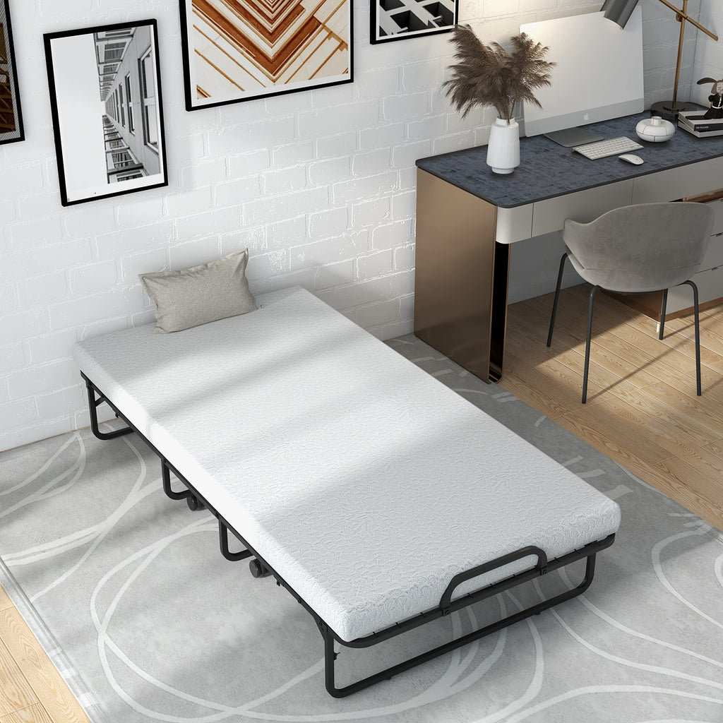 Folding Twin Size Portable Bed with 4” Memory Foam Mattress S990450